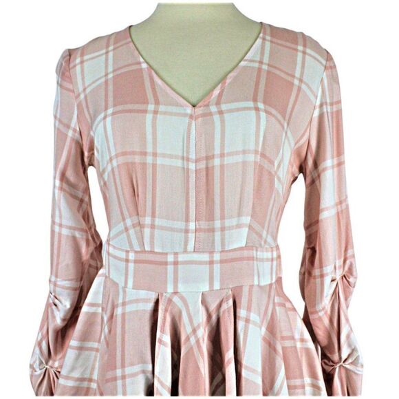 Top Pink Ruffle Buffalo Check Hi-Low Hem Peplum Waist Back Zip XS SOHO NY & CO - Picture 2 of 9